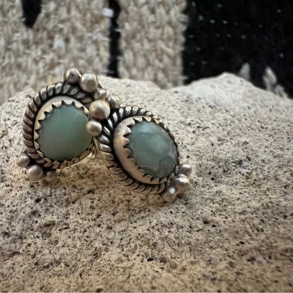 ❤️ Paloma Turquoise Navajo Southwestern Brushed 925 Stud Earrings Closed Back 4G - Picture 3 of 15